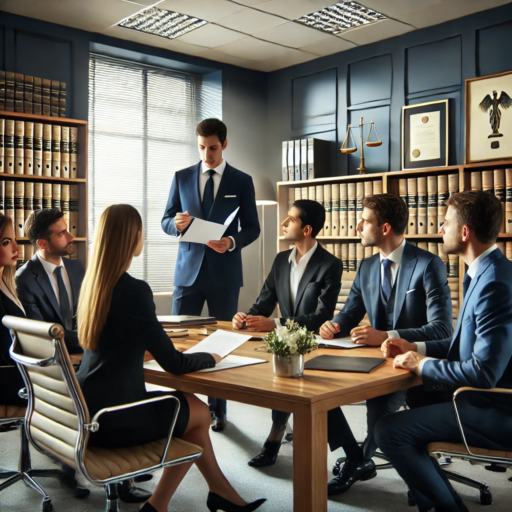 Labor lawyers sitting around a table in a crowded office